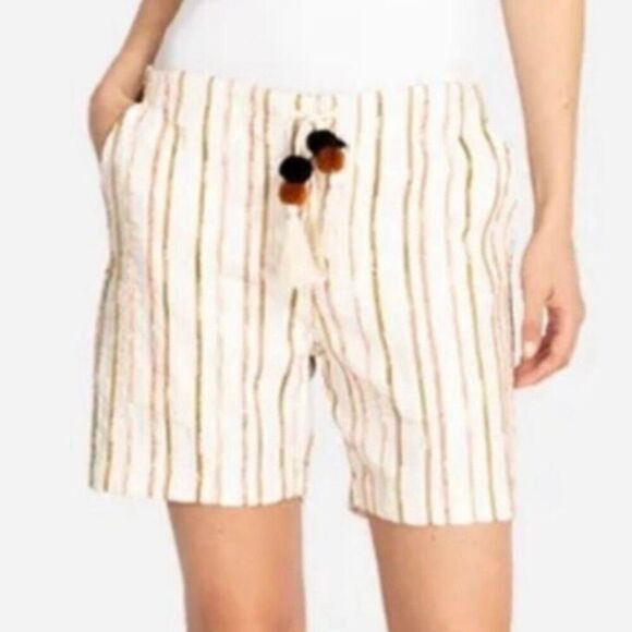 Johnny Was Workshop Yurt Embroidered Striped Shorts Size S - Picture 1 of 7